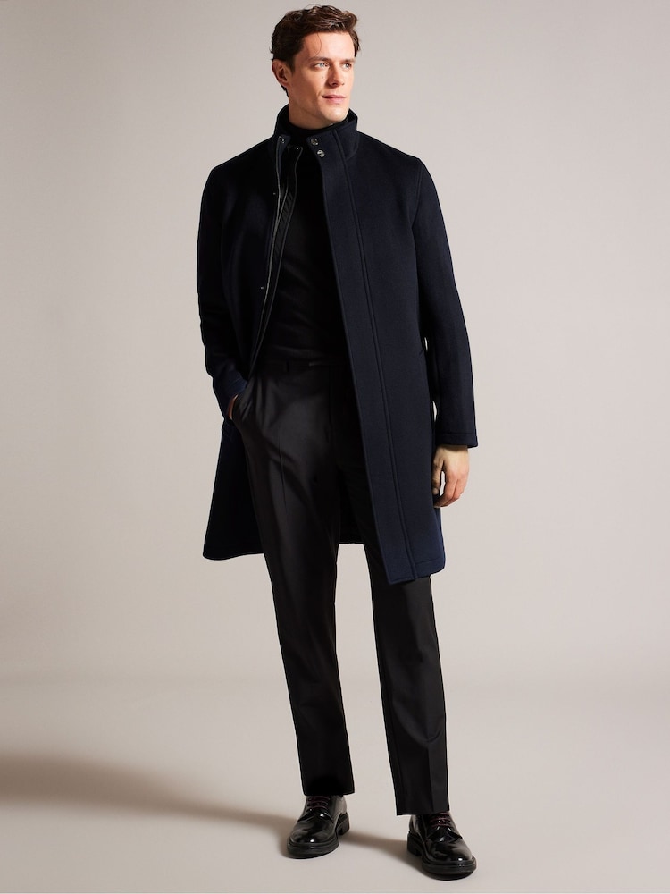 Ted Baker Blue Ederson Wool Blend Funnel Neck Coat - Image 2 of 6