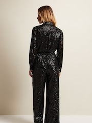 Phase Eight Alessandra Sequin Shirt Black Jumpsuit - Image 2 of 7