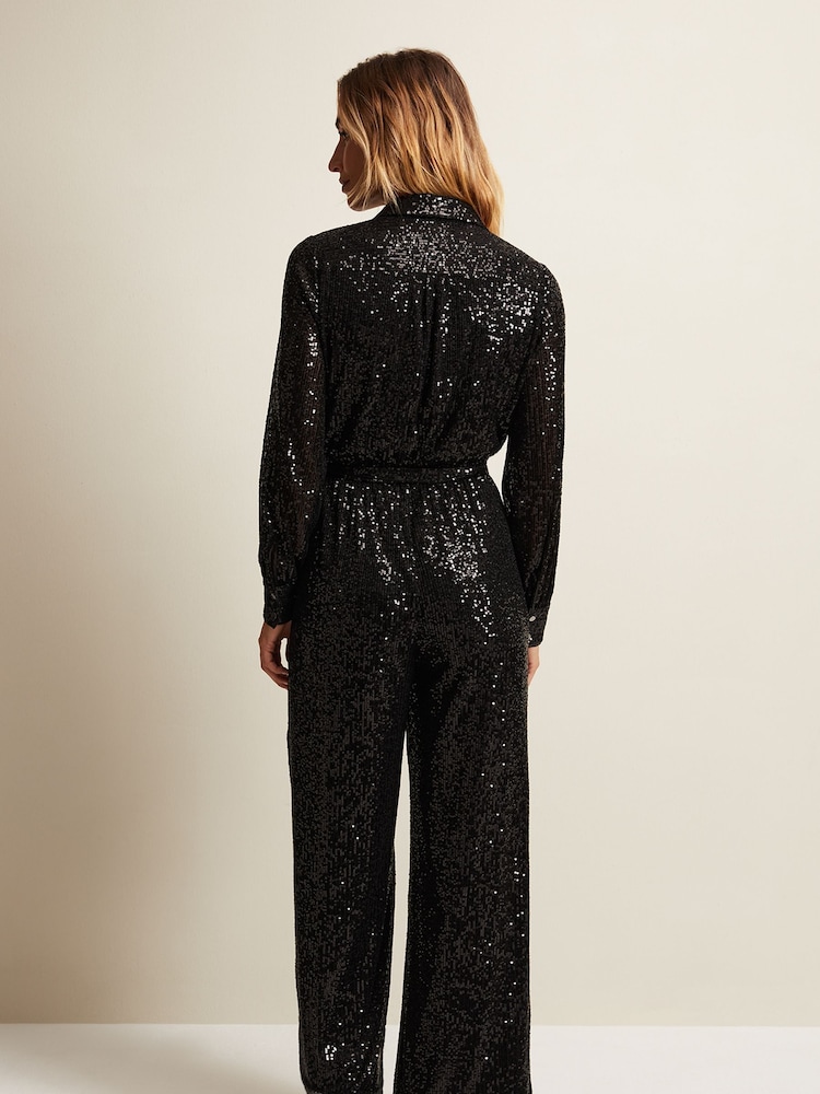 Phase Eight Alessandra Sequin Shirt Black Jumpsuit - Image 2 of 7
