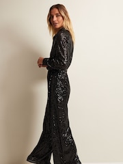 Phase Eight Alessandra Sequin Shirt Black Jumpsuit - Image 4 of 7