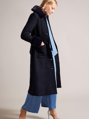 Ted Baker Slim Fit Lyddiia Blue Coat With Faux Fur Collar And Cuffs - Image 3 of 6