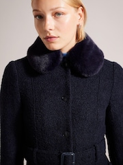Ted Baker Slim Fit Lyddiia Blue Coat With Faux Fur Collar And Cuffs - Image 4 of 6