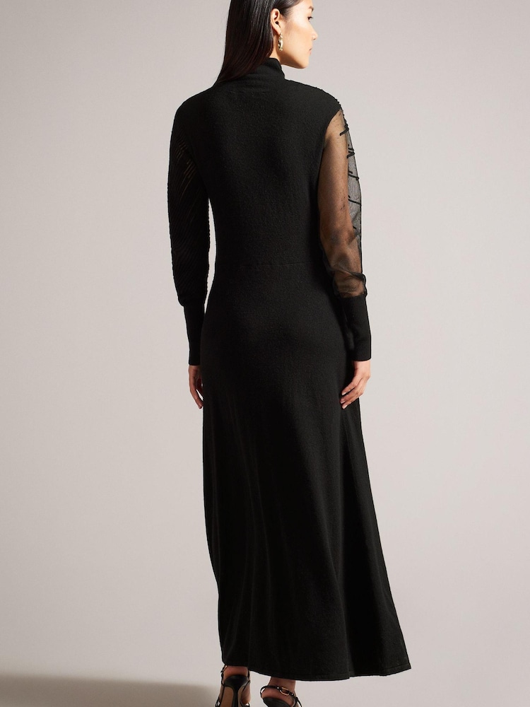 Черное трикотажное платье макси Ted Baker Leonhaa - Изображение 2 из 5