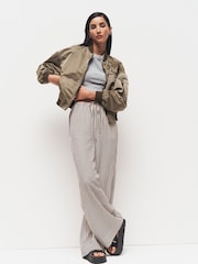 Black and White Textured Stripe Wide Leg Trousers - Image 1 of 6