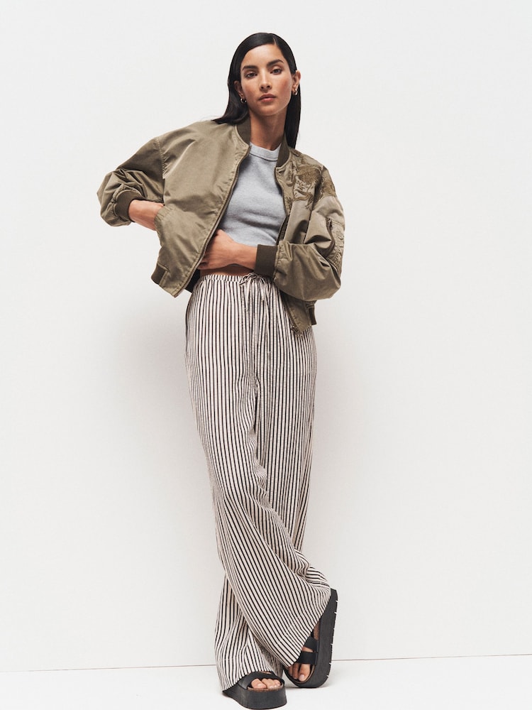 Black and White Textured Stripe Wide Leg Trousers - Image 1 of 6