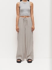 Black and White Textured Stripe Wide Leg Trousers - Image 2 of 6