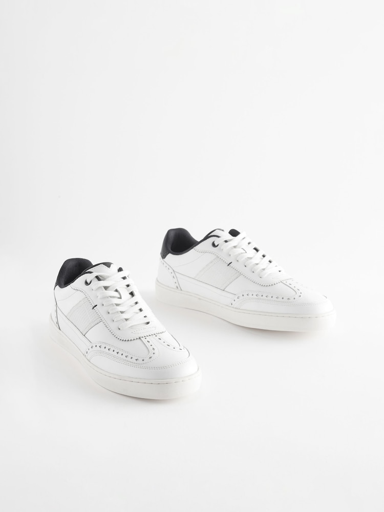 White Leather Brogue Trainers - Image 1 of 6