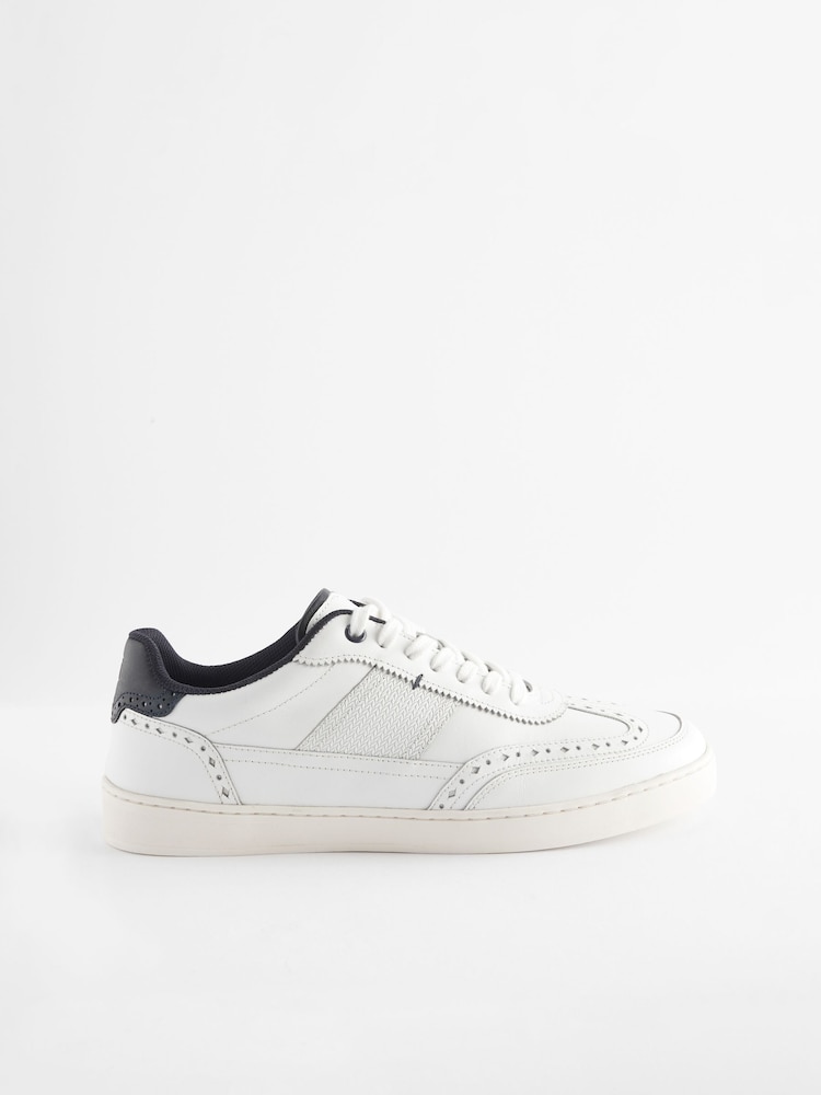 White Leather Brogue Trainers - Image 3 of 6