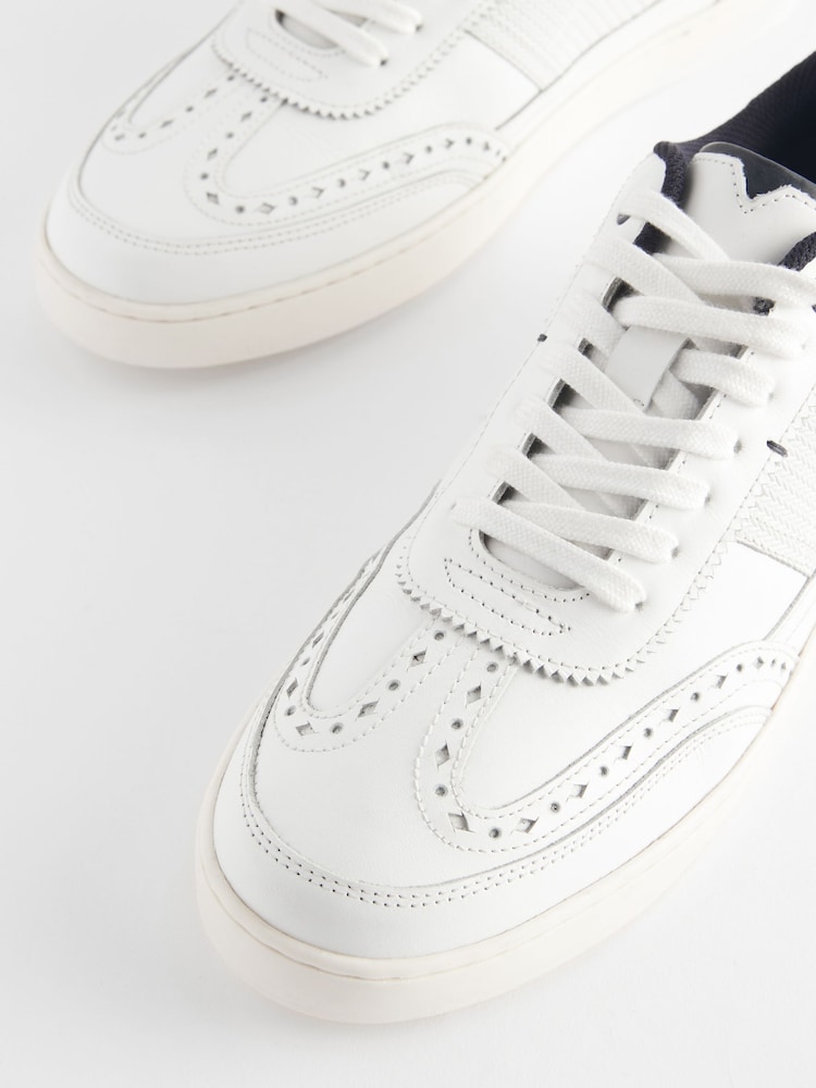 White Leather Brogue Trainers - Image 4 of 6