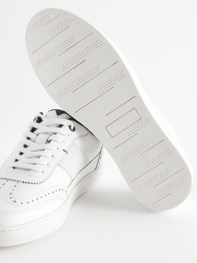 White Leather Brogue Trainers - Image 5 of 6