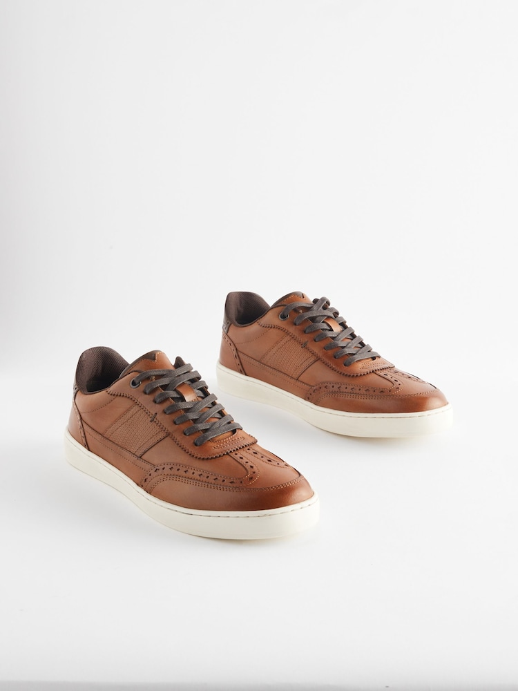 Tan Brown Leather Brogue Trainers - Image 1 of 5