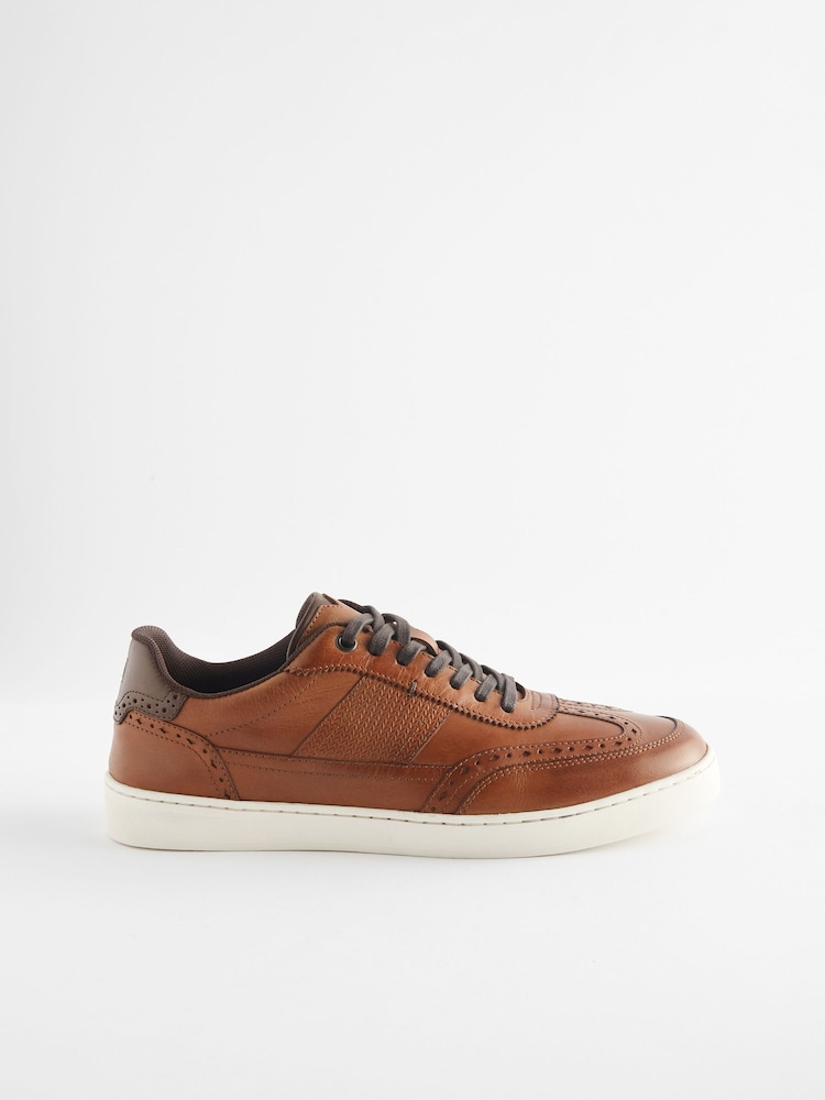 Tan Brown Leather Brogue Trainers - Image 2 of 5