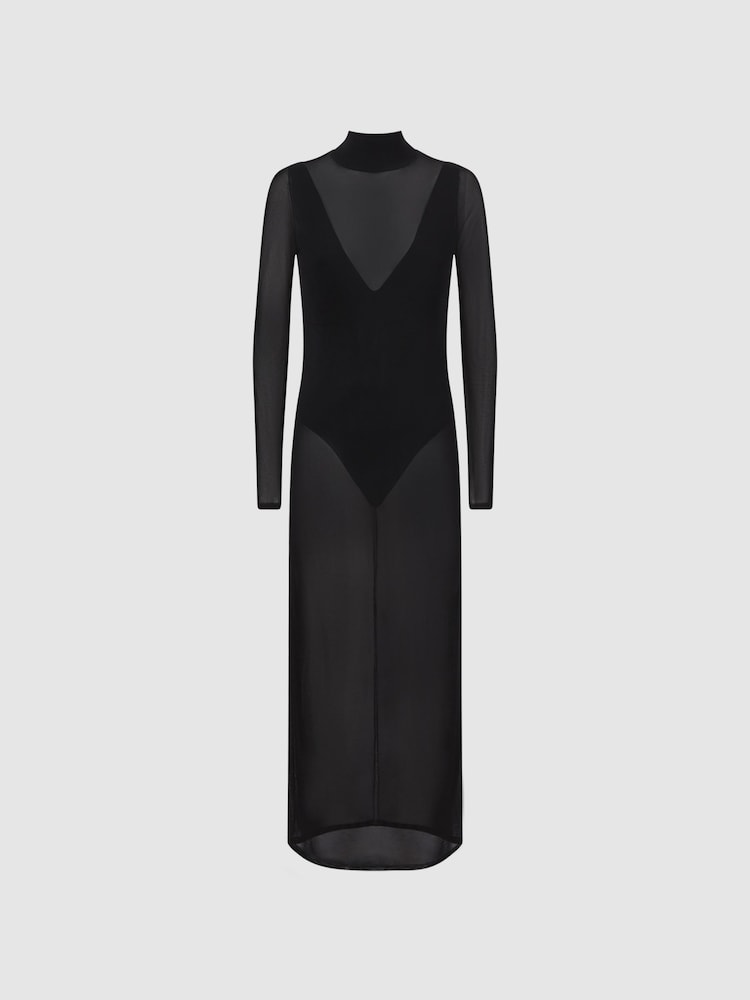 Reiss Black Imelda Sheer Knitted Maxi Dress - Image 2 of 5