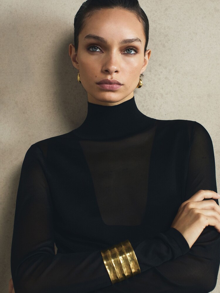 Reiss Black Imelda Sheer Knitted Maxi Dress - Image 5 of 5