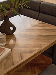 Monza Faux Leather Peppercorn Brown Bronx Left Hand Dining Table And 8 Seater Corner Bench Set - Image 3 of 13