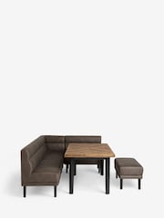 Monza Faux Leather Peppercorn Brown Bronx Left Hand Dining Table And 8 Seater Corner Bench Set - Image 4 of 13
