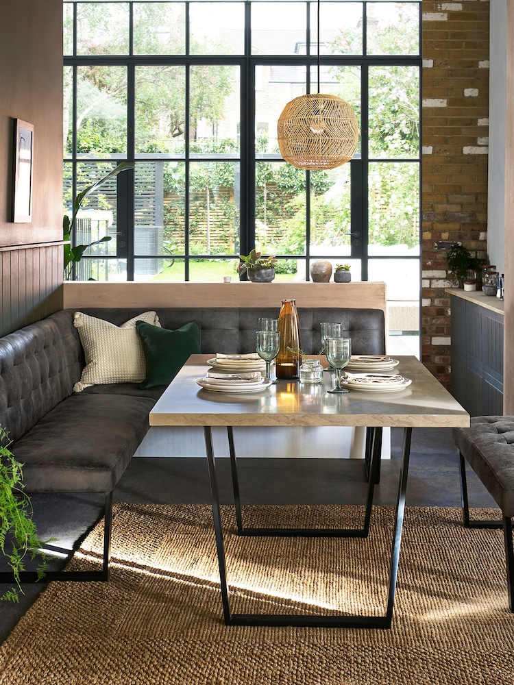 Monza Faux Leather Dark Grey Curtis Left Hand Corner Dining Table and Bench Set - Image 2 of 5