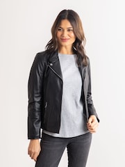 Lakeland Leather Dark Black Nateby Centre Zip Leather Biker Jacket - Image 1 of 7