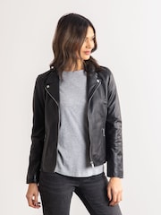 Lakeland Leather Dark Black Nateby Centre Zip Leather Biker Jacket - Image 3 of 7