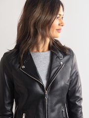 Lakeland Leather Dark Black Nateby Centre Zip Leather Biker Jacket - Image 4 of 7