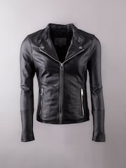 Lakeland Leather Dark Black Nateby Centre Zip Leather Biker Jacket - Image 6 of 7