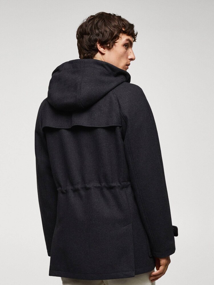 Mango Black Wool Mix Coat with Hood - Image 2 of 7