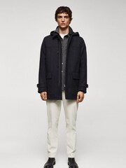 Mango Black Wool Mix Coat with Hood - Image 3 of 7