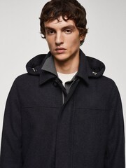 Mango Black Wool Mix Coat with Hood - Image 4 of 7