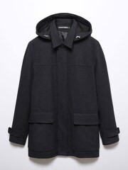 Mango Black Wool Mix Coat with Hood - Image 6 of 7