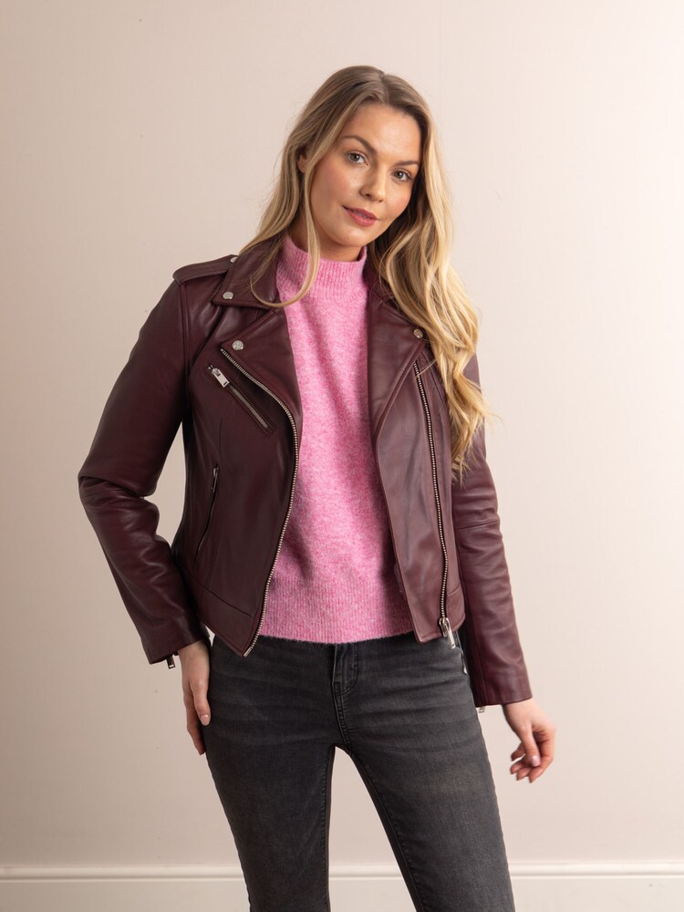 Lakeland Leather Maroon/Burgundy Grasmere Leather Biker Jacket - Image 1 of 7