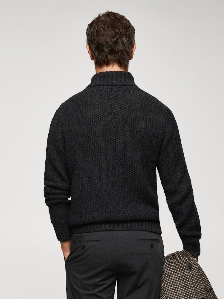 Mango Charcoal Grey Long Sleeved Roll Neck Cable Knit Jumper - Image 2 of 6 Mango Charcoal Grey Long Sleeved Roll Neck Cable Knit Jumper - Image 2 of 6