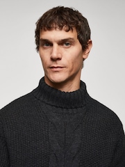 Mango Charcoal Grey Long Sleeved Roll Neck Cable Knit Jumper - Image 4 of 6