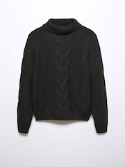 Mango Charcoal Grey Long Sleeved Roll Neck Cable Knit Jumper - Image 5 of 6