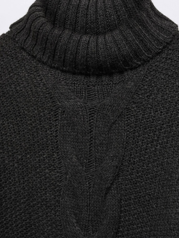 Mango Charcoal Grey Long Sleeved Roll Neck Cable Knit Jumper - Image 6 of 6