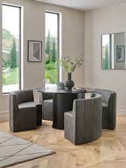 Monza Faux Leather Dark Grey Conway 4 Seater Round Dining Table and Bench Set - Image 1 of 7