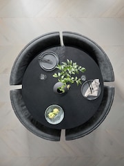 Monza Faux Leather Dark Grey Conway 4 Seater Round Dining Table and Bench Set - Image 2 of 7