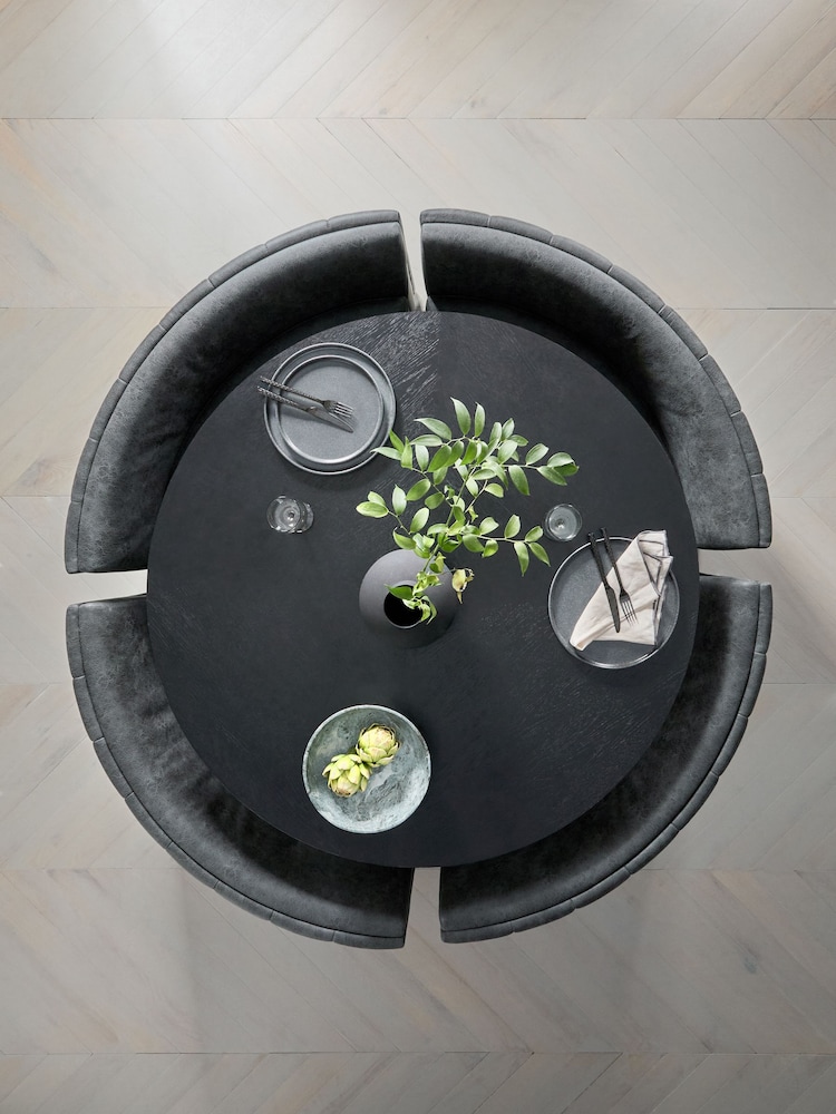 Monza Faux Leather Dark Grey Conway 4 Seater Round Dining Table and Bench Set - Image 2 of 7