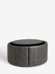 Monza Faux Leather Dark Grey Conway 4 Seater Round Dining Table and Bench Set - Image 5 of 7