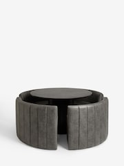 Monza Faux Leather Dark Grey Conway 4 Seater Round Dining Table and Bench Set - Image 6 of 7