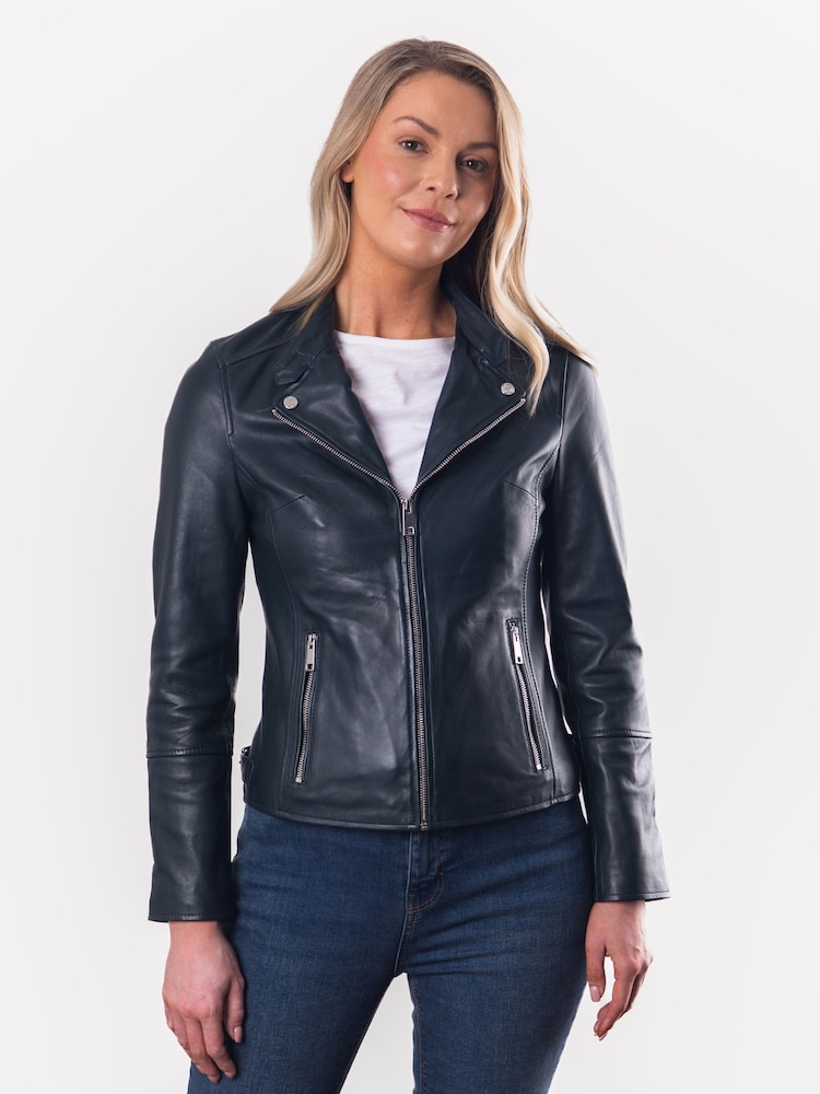 Lakeland Leather Blue Nateby Centre Zip Leather Biker Jacket - Image 1 of 13