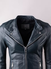 Lakeland Leather Blue Nateby Centre Zip Leather Biker Jacket - Image 10 of 13