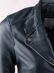 Lakeland Leather Blue Nateby Centre Zip Leather Biker Jacket - Image 12 of 13