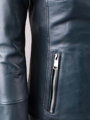 Lakeland Leather Blue Nateby Centre Zip Leather Biker Jacket - Image 13 of 13