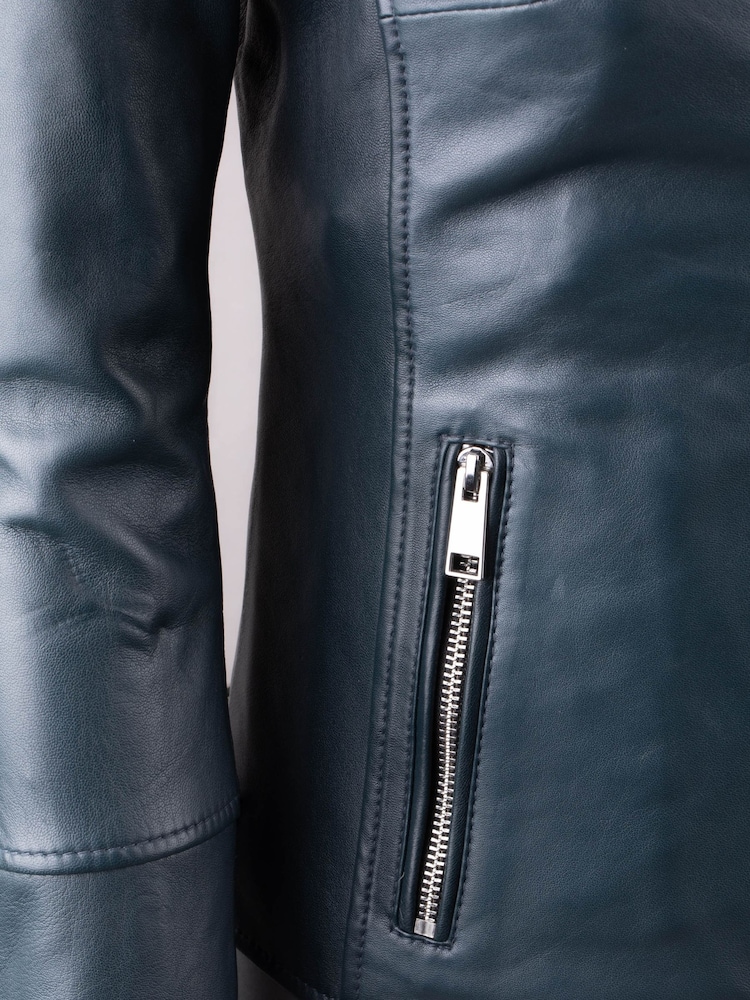 Lakeland Leather Blue Nateby Centre Zip Leather Biker Jacket - Image 13 of 13