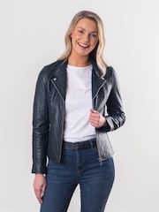 Lakeland Leather Blue Nateby Centre Zip Leather Biker Jacket - Image 2 of 13