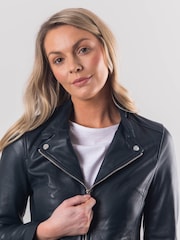 Lakeland Leather Blue Nateby Centre Zip Leather Biker Jacket - Image 3 of 13