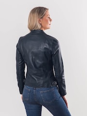 Lakeland Leather Blue Nateby Centre Zip Leather Biker Jacket - Image 4 of 13