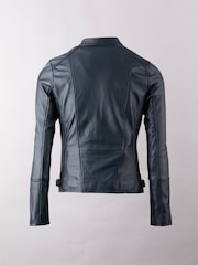 Lakeland Leather Blue Nateby Centre Zip Leather Biker Jacket - Image 9 of 13