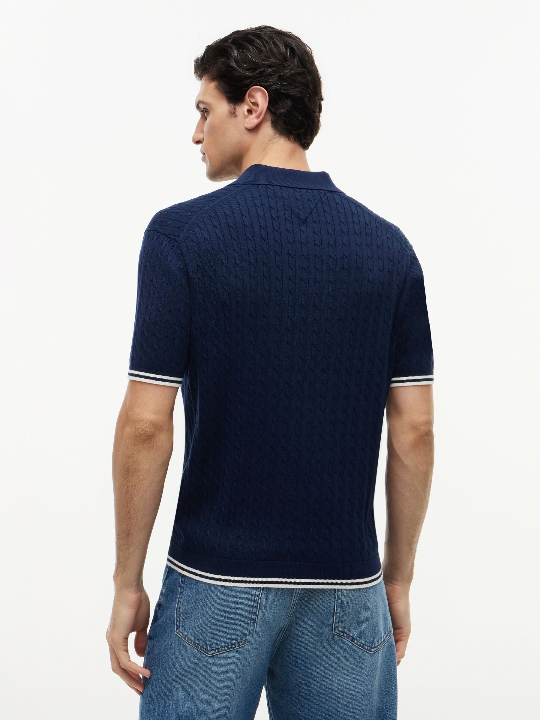 Next：日本 ブルー - Tommy Hilfiger ケーブルニット 半袖 ポロ