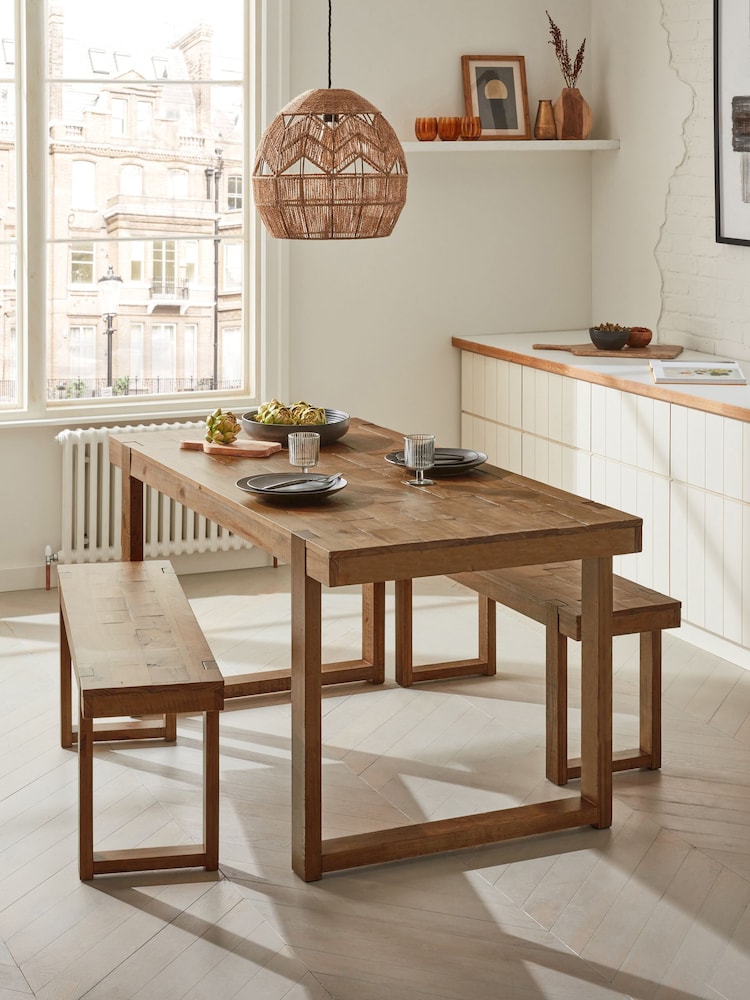 Natural Jefferson Solid Wood Pine 4 Seater Dining Table and Bench Set - Image 1 of 7